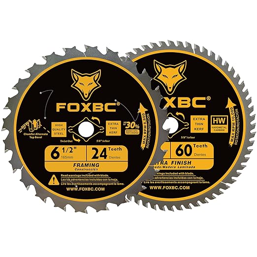 FOXBC 6-1/2 inch Circular Saw Blade 24T 60T Combo Pack, Wood Cutting, Thin-Kerf with 5/8" Arbor