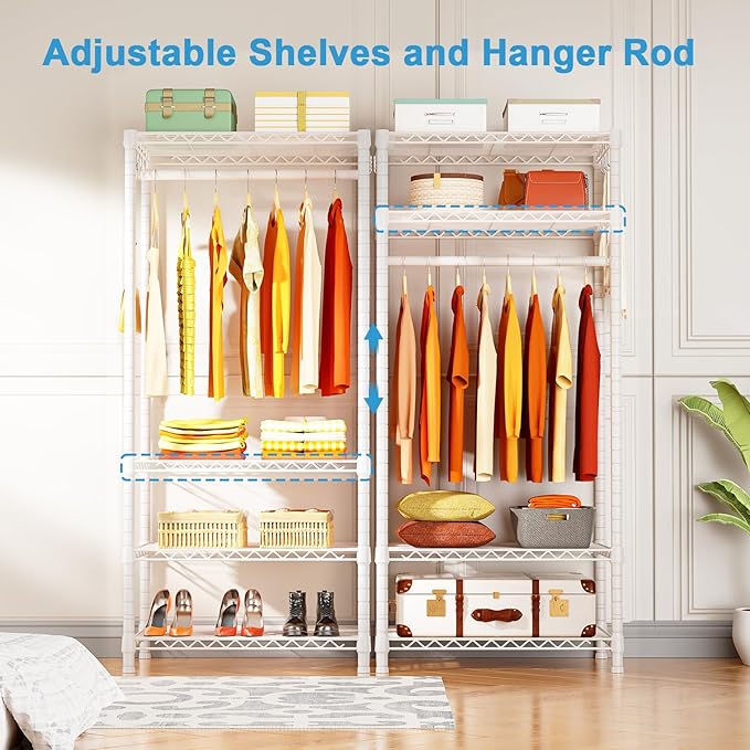 Ulif H4 Mini Portable Closet, 4 Tiers Freestanding Clothing Garment Rack for Small Space, Metal Clothes Wardrobe System for Bedroom, 23.6" W x 14" D x 76.4" H, Load 502 lbs, White