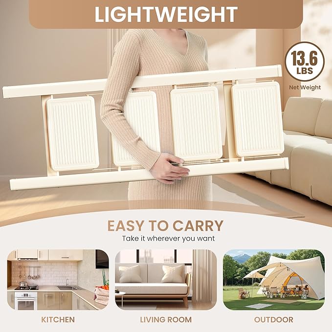 GameGem 4 Step Ladder Folding Step Stool with Wide Anti-Slip Pedal, 330LBS Capacity, Lightweight Portable Stepladder for Home and Kitchen Use, Cream White