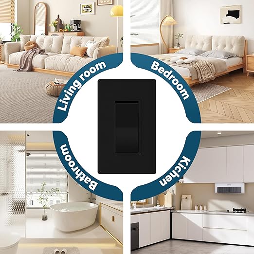 ThunderWay Matte Black Single Pole Decorator Light Switch with Screwless Wall Plate, 15 A 120/277 V, ON/Off Rocker Paddle Interrupter, Self-Grounding, Residential Grade,UL Listed (30 Pack)