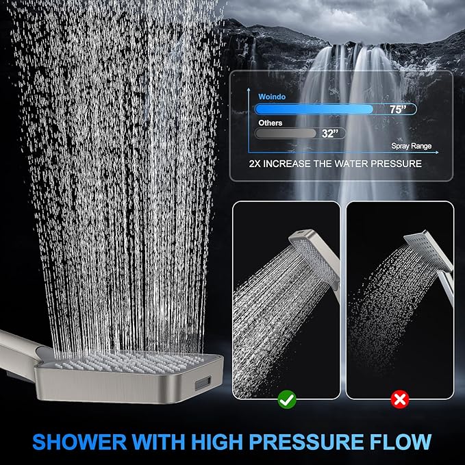Shower Faucet Set, 10" Ceiling Mount Rainfall Shower System with 2 Rain Shower Head and Multi-function Handheld Head Push Button Diverter Shower Faucet Trim Kit Brushed Nickel