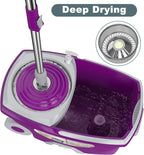 Dual Compartment Spin Mop and Bucket, Mop and Bucket with Wringer Set,360°Rotating Spinning Mopping for Floor Cleaning with 3 Microfiber Replacement Heads, 61" Extended Handle, 2X Wheel