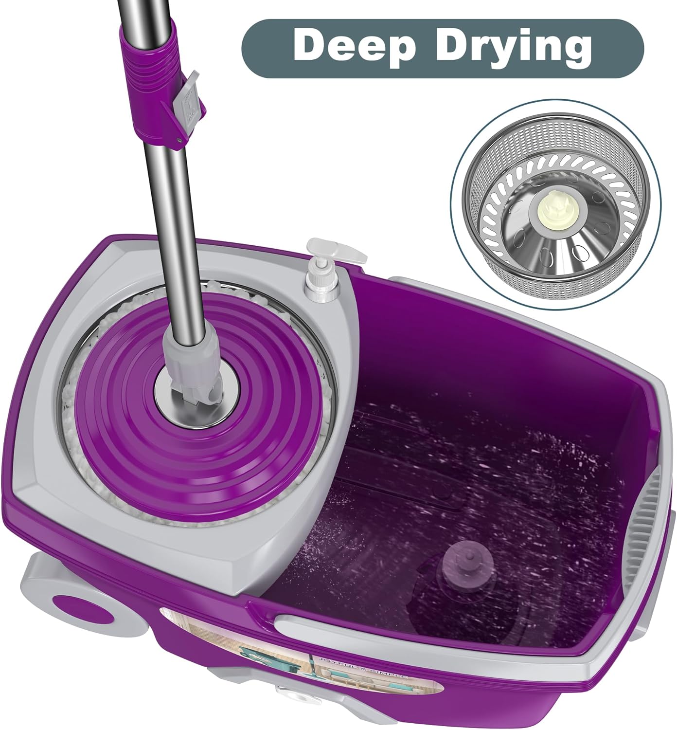 Dual Compartment Spin Mop and Bucket, Mop and Bucket with Wringer Set,360°Rotating Spinning Mopping for Floor Cleaning with 3 Microfiber Replacement Heads, 61" Extended Handle, 2X Wheel
