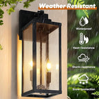 BesLowe 18” Upgraded Motion Sensor Outdoor Wall Lights, Dusk to Dawn Porch Lights Outdoor Wall Sconces, 3 Lighting Modes Exterior Lighting Fixtures with Hooks, Black Outside Lights for House, 2-Pack