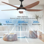 52 Inch Large Outdoor Ceiling Fans with Lights, High CFM Waterproof Blades for Covered Patio, 9 Speed Remote Control Dimmable LED Light, Angled Mount Easy Install