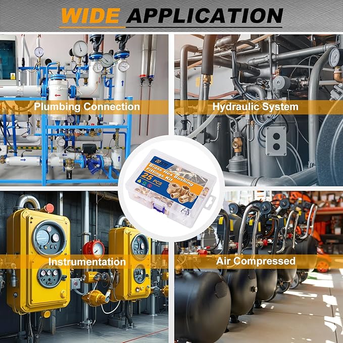 KOOTANS 25PCS Brass Hex Bushing Kit Brass Fittings Assortment 1/4" to 1/8", 3/8" to 1/8", 3/8" to 1/4", 1/2" to 1/4", 1/2" to 3/8" NPT Reducer Pipe Fittings Adapter Fitting