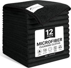 Microfiber Cleaning Cloth, 12 Pack Lint-Free and Highly Absorbent Rags, Black Reusable Microfiber Towels for Car, Kitchen, Bathroom and Household Cleaning Supplies, 11.8"X11.8"