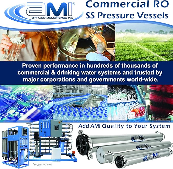 APPLIED MEMBRANES, INC. 4x40 RO Membrane Housing | Stainless Steel RO Pressure Vessel for 4" x 40" RO, UF, NF, MF Membrane Element | Commercial Water Treatment | 300 PSI | U-Pin Style | PV4040SSAU-316