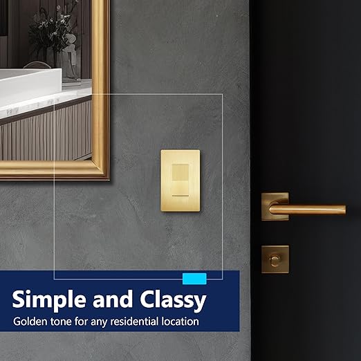 LIDER Brushed Gold Minimalist Decorator Switch with Screwless Wall Plate, Frameless Wall Light Switch, On/Off Rocker Switch, 3-Way or Single Pole, Residential Grade, UL Listed, 3 Wire, 15A 120-277VAC