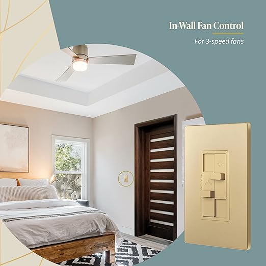 TOPGREENER Kalide Combo Dimmer Switch with 3-Speed Fan Control, Light and Fan Combination Switch, Single Pole, 2.5A, 200W LED/CFL, Neutral Wire Not Required, TGDSFS3-GD,Gold