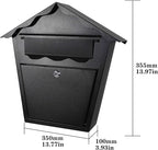 Wall Mount Locking Mailbox - Black Horizontal Triangular Security Mailbox - Waterproof Vertical Drop Mail Box Outdoor with Key