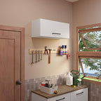 Madesa Slim Garage and Utility Room Wall Storage Cabinet with Horizontal Door and Shelves 31 Inch Wooden Organization Unit - White