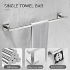 TQKAG Brushed Nickel Bathroom Hardware Accessories Set 10 Pieces, 23.6" SUS304 Stainless Steel Towel Bar Set Wall Mounted Includes Single Towel Bar, Towel Ring, Toilet Paper Holder, Double Towel Hooks