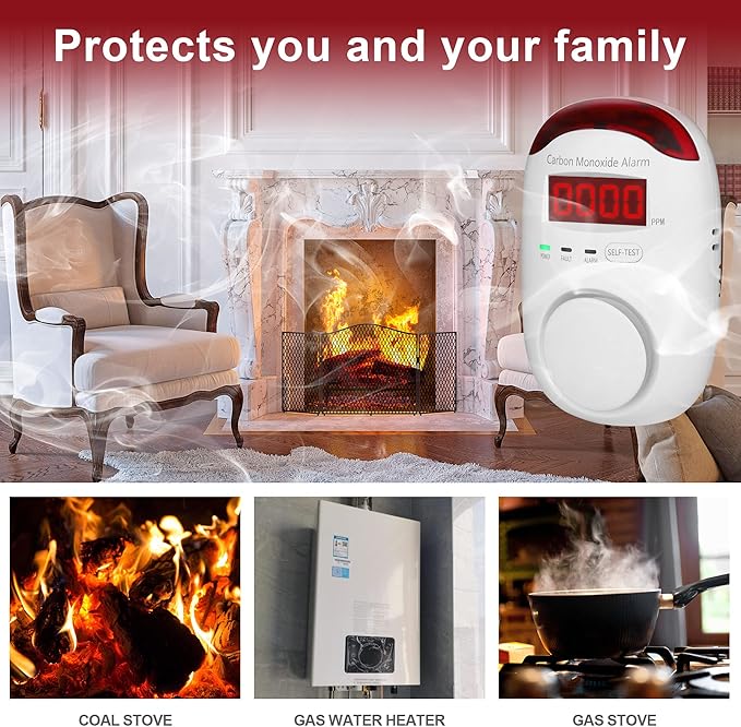 Plug-in Carbon Monoxide Detectors,Koabbit CO Level Monitoring Alarm with Light & Digital Display for Home/Kitchen/Bedroom,Accurate & Easy to Install(2 Pack)