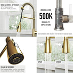 VIGO Brant 19'' H Single Handle Pull-Down Sprayer Kitchen Faucet in Matte Brushed Gold-VG02003MG