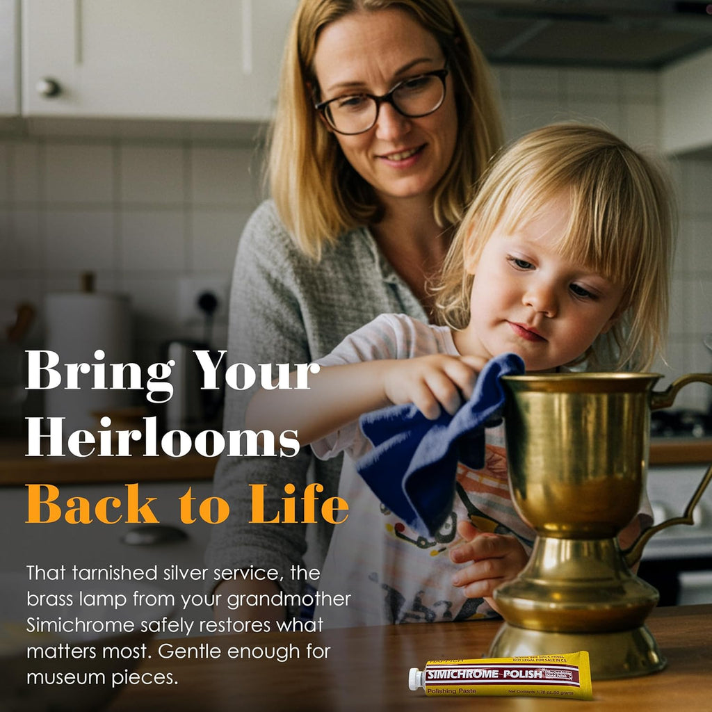 Rosenthal Collection Simichrome Polish - Metal Polish Compound for Chrome, Aluminum, Pewter & Jewelry Restoration - 50g Tube + Polishing Cloth