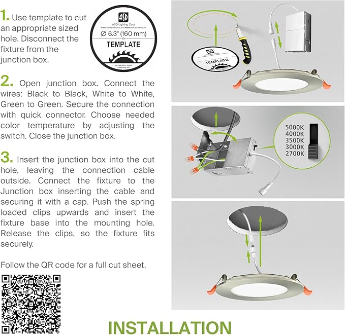 ASD 6 Pack LED Recessed Lighting 6 Inch 12W, 5 CCT 2700K-5000K CRI90+, IC Rated Ultra Thin Dimmable Ceiling Lights with J Box, Canless Wafer Downlight, Round Slim Panel Light, Energy Star ETL, Nickel