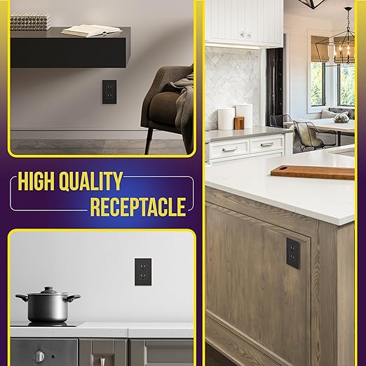 ENERLITES, Dark Bronze Elite Series Decorator Receptacle Outlet Child Safe Tamper-Resistant, Self-Grounding, 2-Pole, Residential Grade, 15A 125V, UL Listed, 61501-TR-DB