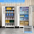 Metal Storage Cabinet with Wheels and Pegboard,71" H x 32" W x 16" D Garage Storage Cabinet with 2 Doors and 5 Adjustable Shelves for Garage, Home, Warehouse, Closet, Assembly Required, White