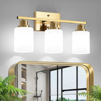 Ascher Bathroom Light Fixtures, 3-Light Vanity Light Over Mirror, Gold Wall Sconces with Milky White Frosted Glass Shades, Wall Lamp for Living Room Bedroom, E26 Base(Bulbs Not Included)
