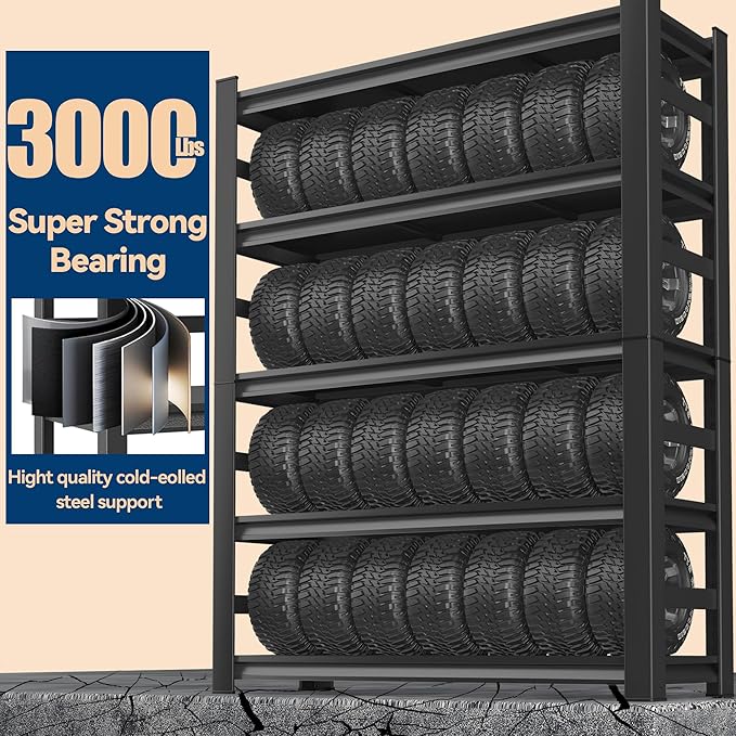 Garage Shelving, 2000LBS Garage Shelving Heavy Duty, Adjustable and Detachable Metal Storage Shelves with Fences, Easy Assembly, Shelves for Warehouse,Basement (47.24" W*18" D*78" H)