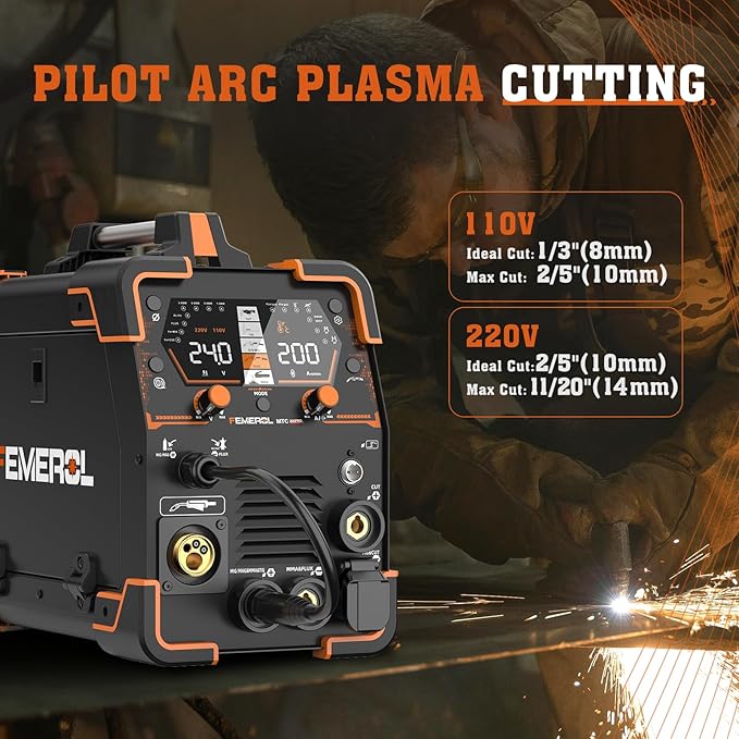 Plasma Cutter Welder Combo 200A Gas MIG/Gasless MIG/HF TIG/Stick/CUT/SPOT 6 in 1 Welding Machine Aluminum Welding 110/220V Dual Voltage Multi Process Welder