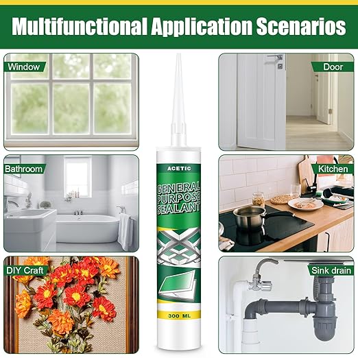 6 Pack Clear Silicone Sealant Caulk, 10.1 oz 100% Waterproof Silicone Sealant Adhesive Clear Caulk Tool for RV Marine Home Window Roof Door Kitchen Bathroom Bathtub Shower Auto Leakproof Seal