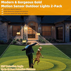 Gold Motion Sensor Outdoor Light Fixtures Dusk to Dawn, 19 Inch Enclosed Bottom Anti-Rust Aluminum Large Outside Wall Lanterns for House Brass Exterior Light Outdoor Sconces for Patio