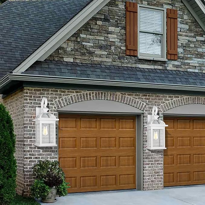 Darkaway Outdoor Lights Fixtures Wall Mount, Large 22inch Outdoor Wall Sconce Lights with Seeded Glass Waterproof Outside Exterior Lights Fixture for House Front Porch Patio （Large, White）