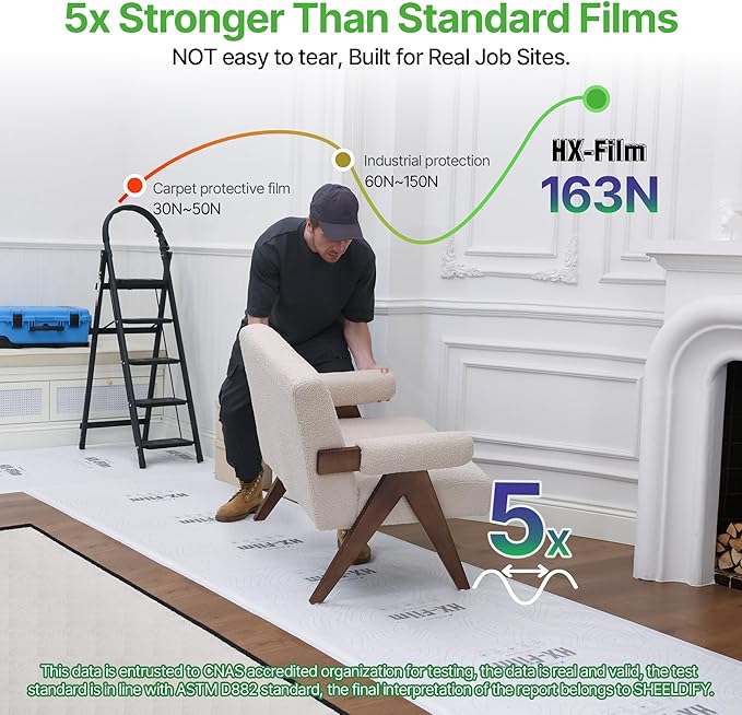 39" x200' Heavy-Duty Floor Protection | Construction Grade Carpet Protector | Drop Cloth Plastic Film for Hardwood Floors | Waterproof Painters Covering with No Residue(Summit White)