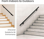 Meranti Aluminum Handrail for Indoor or Outdoor Steps and Stairs – Hand Rails for Elderly – DIY Complete Stair Railing Kit (AHR, Black, 4' Length)