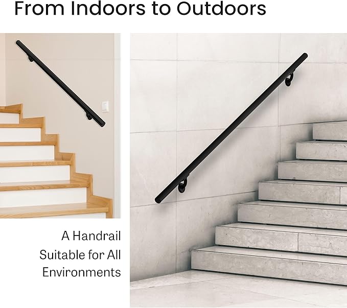 Meranti Aluminum Handrail for Indoor or Outdoor Steps and Stairs – Hand Rails for Elderly – DIY Complete Stair Railing Kit (AHR, Black, 6' Length)