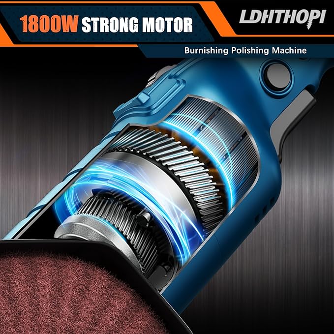 LDHTHOPI 1800W Burnishing Polishing Machine, 110V Handheld Electric Stainless Steel Polisher, 8 Variable Speed, 3100RPM for Metal with 2 Wheels, Stainless Steel, Wood