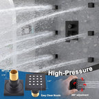 Enga Full Body Shower System with Body Jets, 12 Inch Powerful Rainfall Shower and Handheld Spray, Rough-in Mixer Valve Concealed Shower Faucet Set Complete, Matte Black