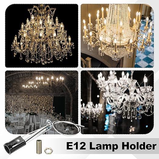 PATIKIL Candelabra Base Lamp Holder Light Socket, 10pcs UL Listed Keyless E12 Bulb Socket with 9.8" Wire Leads for E12 Incandescent LED Light Bulbs, 3.5" Tall