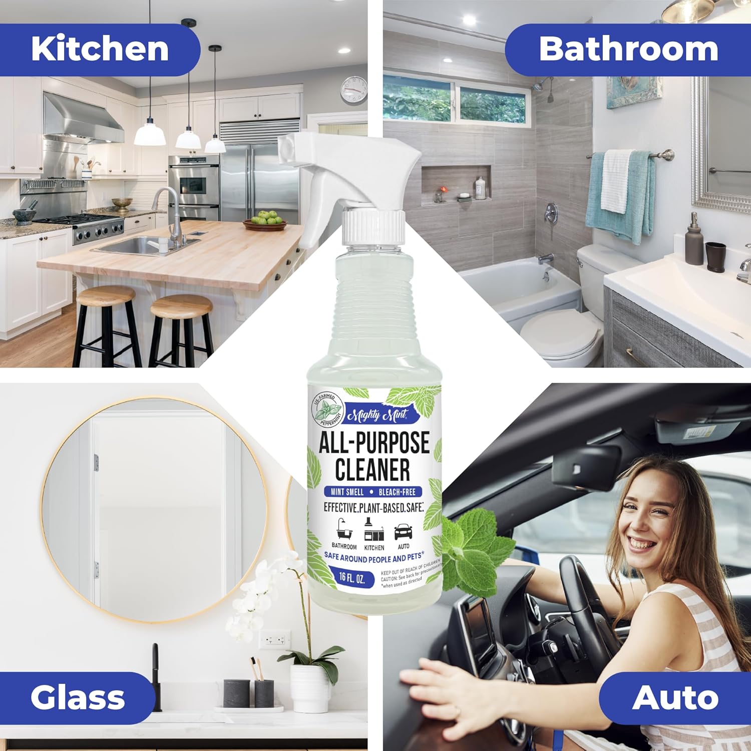 Mighty Mint All-Purpose Cleaner Spray for Home, Kitchen, Bathroom, Natural Peppermint Scent, 16oz - 2 Pack