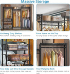VIPEK V10 Medium Wire Garment Rack Heavy Duty Clothes Rack, Freestanding Closet Wardrobe Metal Clothing Rack with 2 Slid Baskets, 56.7" L x 15.7" W x 76.4" H, Max Load 720lbs, Black