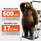 3 Step Ladder, Folding Step Stool with Tool Platform, Wide Anti-Slip Pedal and Anti-Slip Feet, Sturdiest Steel Construction, 600lbs Capacity Steel Ladder for Home Office, Grey