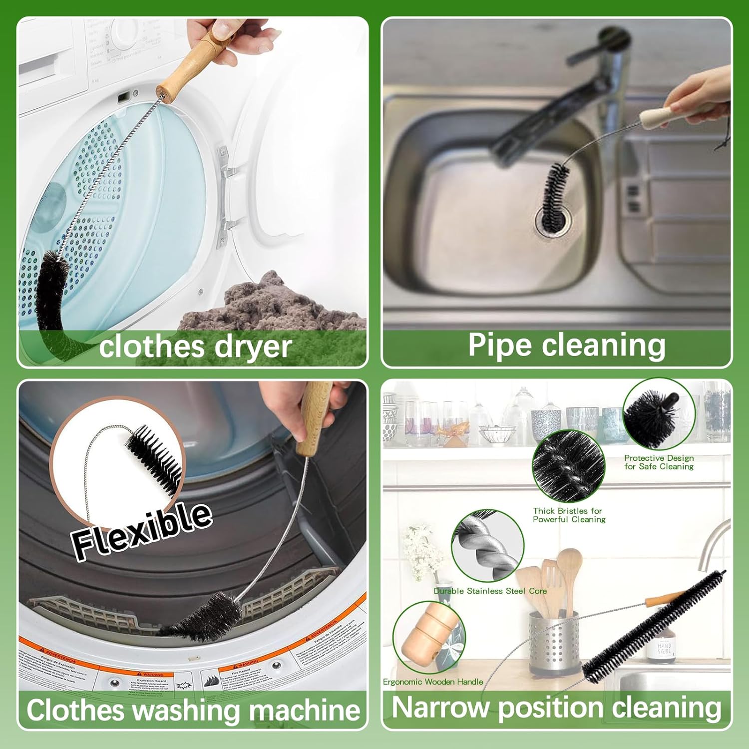 Cleaning Brush Set for Washing Machine, Bathroom, Shower & Kitchen - Scrub Brushes with Long Handle, Stiff Bristles, Crevice Tool - Tile, Bathtub, Sink, Grout Cleaning Brushes Household Tools