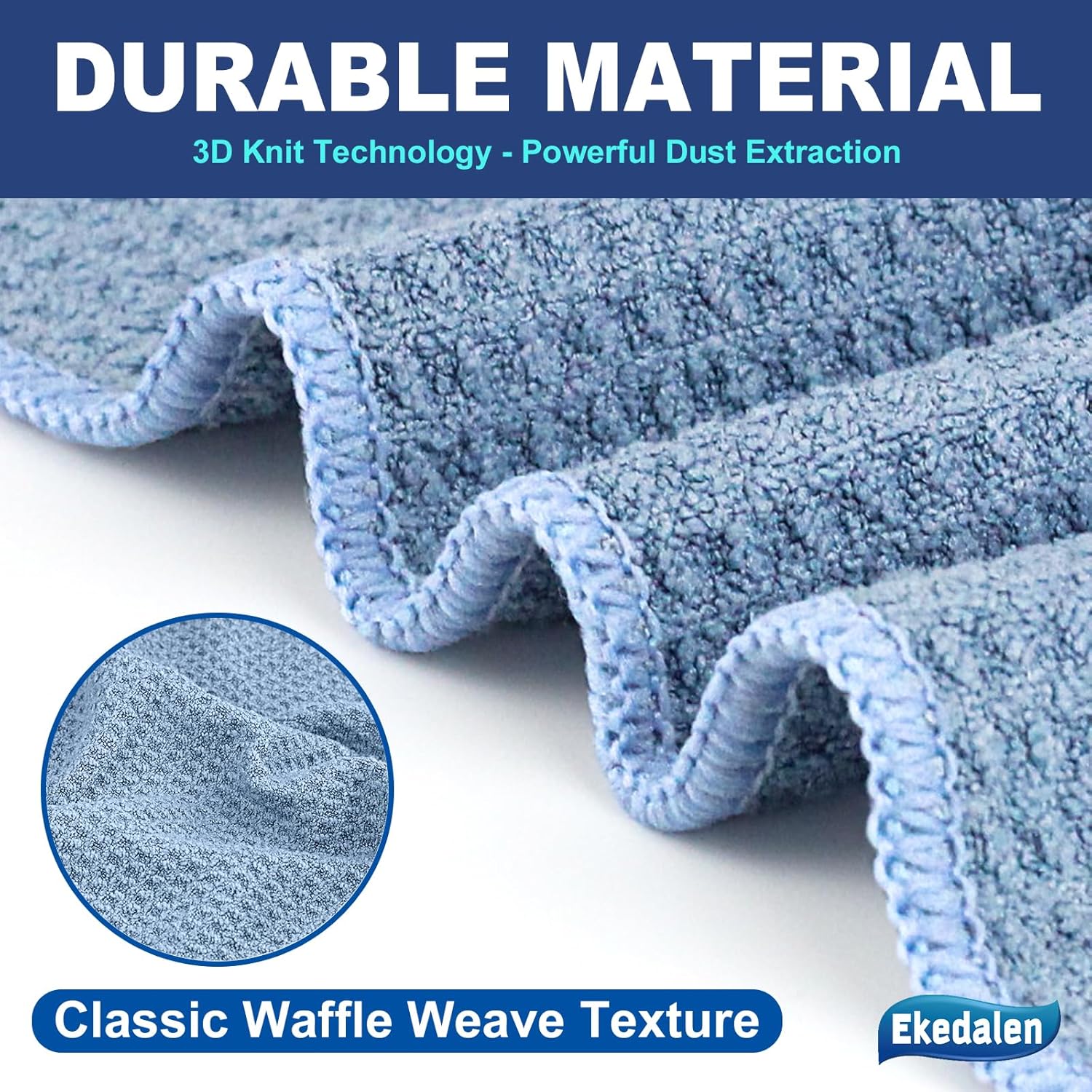 Microfiber Cleaning Cloth Waffle Weave for Dusting Absorbent Towel Quick Drying Dust Rags Household Kitchen, Lint Free Streak Free, 6 Pack,12 x 12 Inches, Blue