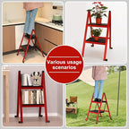 2 Step Ladder,Aluminum Ultra Thin Folding Step Stool,400 Lbs Capacity Heavy Duty with Anti-Slip Sturdy and Wide Steps,Closet Slim Step for Home,Kitchen and Office,Space Saving (Red, 2-Step)