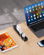 DEWENWILS 2-Pack 6-Outlet Power Strip Surge Protector, 6Ft Long Extension Cord, UL Listed, Low Profile Flat Plug, 15 Amp Circuit Breaker, 500 Joules, Wall Mount, Black