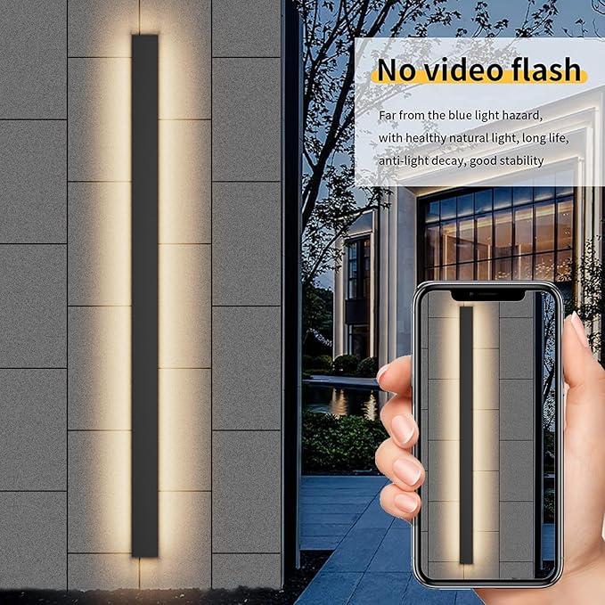 Aipsun Porch Wall Lights 59inch Long Strip Modern LED Outdoor Wall Light Fixture, 1 Pack Black Wall Mount Lighting Sconce Exterior Lights Wall Sconce 3000K for House Living Room Corridor