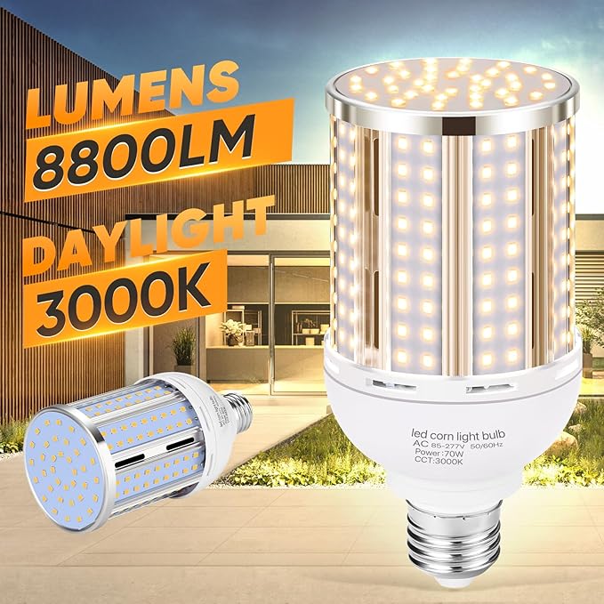 70W LED Corn Light Bulb(6 Pack),(700 Watt Equivalent) 3000K E26/E39 Medium/Large Mogul Base LED Cob Lamp Warm White 8,800LM for Outdoor Indoor Garage Warehouse Factory Workshop Street Backyard
