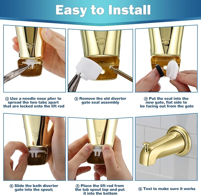 Enhon 2 Set Tub Spout Diverter Repair Kit, Includes 2 x Diverter Valve Stems, 2 x Cup Seals and Gates, Bathroom Shower Bathtub Leaky Faucet Repair Replacement Parts (Polished Brass,Classic)