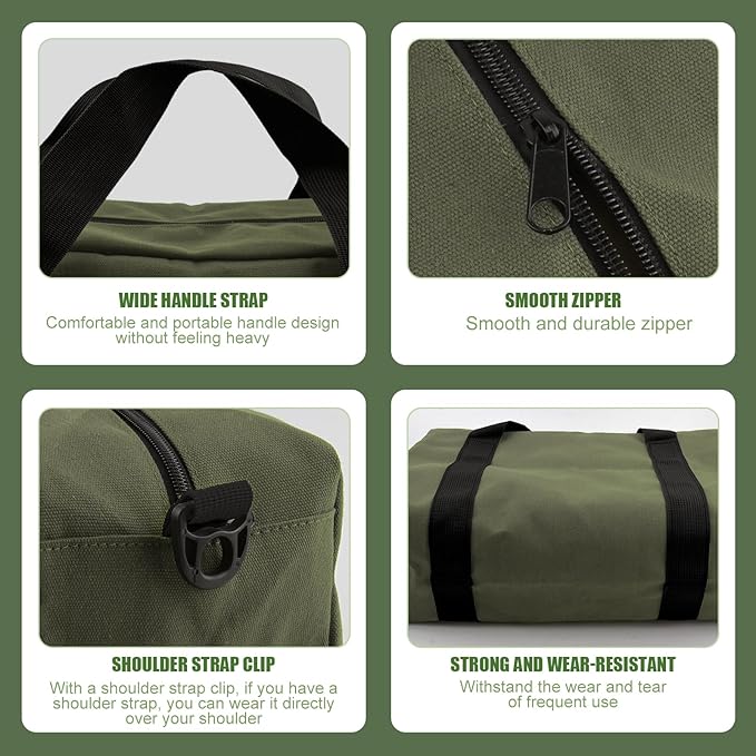 Small Tool Bag,Close Top Wide Mouth Tool Organizer Bag,Large Capacity Tool Bags for Men,Canvas Tool Storage Bag for Storage Handbag for Screwdrivers,Wrench,Pliers Hand Tools (Army Green, 12 Inch)