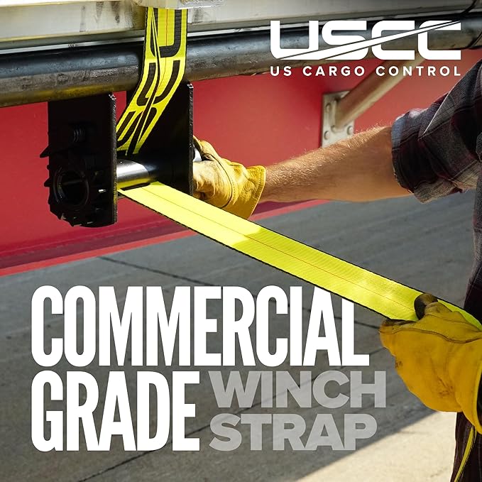 US Cargo Control 4" x 30' Winch Straps with D-Rings (2-Pack), 5,400 LBS Working Load Limit, Heavy Duty Flatbed Tie Downs, Yellow 4 Inch Straps for Flatbed Trailers, Trucks, and Cargo Securement