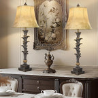 Table Lamps Set of 2 for Living Room, 33'' Tall Bedside Table Lamps with 3 Way Dimmable Bulbs, Farmhouse Buffet Lamps with Laux Leather Shades, Vintage Brown Desk Lamps for Nightstand Bedroom Office