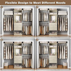 Unikito 8FT Closet System with 4 Drawers, 96" Wood Closet Organizer with Mirror and Hanging Rods, Sturdy Walk in Wardrobe Closet Insert with Tower, 96" W x 16" D x 80" H (Can Be Cut To Fit), White Oak