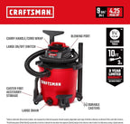 CRAFTSMAN CMXEVBE18590 9 Gallon 4.25 Peak HP Wet/Dry Shop Vac, Portable Shop Vacuum Wet and Dry with Filter, 3 Dust Bags, Hose and Attachments for Home, Garage and Automotive Cleaning